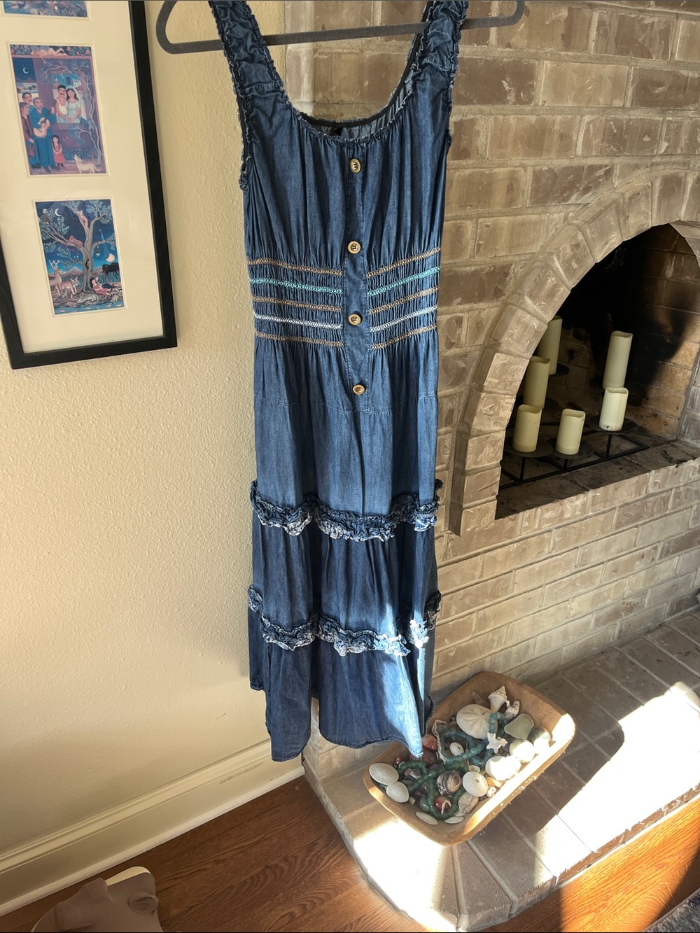 Lapis Indigo Tiered Button-Front Denim Maxi Dress